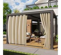 Outdoor Curtains Waterproof 2 Panel, Windproof 71''x96'' Gazebo Curtains with Top Grommet and Bottom Tab, Extra Large Privacy Curtain UV Blocking for Pergola Porch Pool Garden Lawn (Beige)