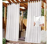 Outdoor Curtains Waterproof Removable with Adhesive Tab-Top for Easy Hanging and Unwinding 2pcs Linen Gauze Curtains for Arbor Patio Garden Porch (White,132x241cm-2PCS)
