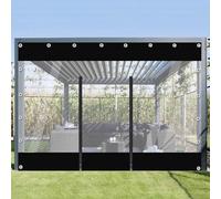 Outdoor Curtains with Clear Tarp Panel,Gazebo Partition Curtain,600g/㎡ Heavy Duty Outdoor Vinyl Curtains,Weather Resistant,Waterproof Folding Curtain for Garden,Porche,Roof,LxW-3x2.2m/9.8x7.2ft