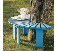 Outdoor Curved Tree Bench Solid Wood Half Round Backless Seating FanSd Slatted Seat for Gardens Par & Yards Blue Accent Fur