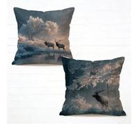 Outdoor Cushion Cover 40x40cm Set of 2 White Large Cushion Covers Deer Waterproof Velvet Square Sofa Throw Pillows Cases, Decorative Pillow for Bench Seat Farmhouse Spring Summer Decoration R-6449N3