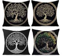 Outdoor Cushion Covers 14x14 Inch, 4 Pack Waterproof Tree yellow Throw Pillow Cases, Decorative Outdoor Couch Pillow Covers for Cushion Patio Porch Farmhouse Patio Garden Balcony PjY5697 M-E
