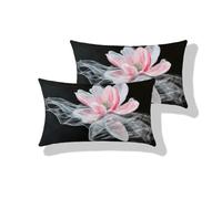Outdoor Cushion Covers, 2 Pinds Outdoor Cushions Waterproof, Rectangle Cushion Covers 15.7x27.6 inch, Linen Garden Cushions Black Magnolia, Double Sided Pattern, Invisible Zipper, Pillow Decor S0-401
