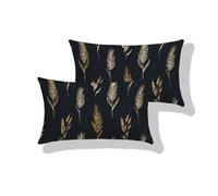 Outdoor Cushion Covers, 2 Pinds Outdoor Cushions Waterproof, Rectangle Cushion Covers 19.7x35.4 inch, Linen Garden Cushions Black Ear Of Wheat, Double Sided Pattern, Invisible Zipper, Decor S0-397