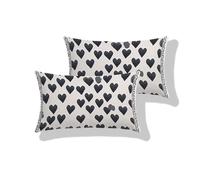 Outdoor Cushion Covers, 2 Pinds Outdoor Cushions Waterproof, Rectangle Cushion Covers 19.7x35.4 inch, Linen Garden Cushions Black Heart, Double Sided Pattern, Invisible Zipper, Pillow Decor S0-390