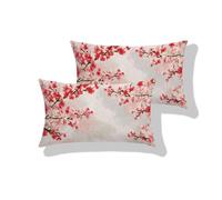 Outdoor Cushion Covers, 2 Pinds Outdoor Cushions Waterproof, Rectangle Cushion Covers 19.7x35.4 inch, Linen Garden Cushions Spring Peach Blossom-2, Double Sided Pattern, Invisible Zipper, Decor S0-256