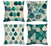 Outdoor Cushion Covers 20x20 cm Teal Cushions Waterproof Linen Square Pack of 4 Throw Pillow Covers Leaves Decorative Pillowcases for Garden Furniture Sofa Bench Farmhouse Home Decor, Gifts Y-897