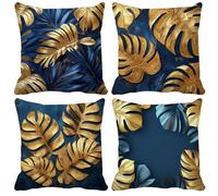 Outdoor Cushion Covers 28x28in, Northern Europe Cushion Covers Pack of 4, Leaf Square Waterproof Throw Pillow Decorative Pillows with Invisible Zipper for Home Outdoor Sofa Decorations Model-0863