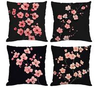 Outdoor Cushion Covers 30x30 cm Black Cushions Waterproof Velvet Square Pack of 4 Throw Pillow Covers Cherry Blossoms Decorative Pillowcases for Garden Furniture Sofa Bench Farmhouse Home Decor Y-281