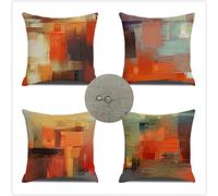 Outdoor Cushion Covers 30x30cm Set of 4 Square Waterproof Linen Outdoor Cushions Abstract Decorative Throw Pillow Case, Sofa Couch Bedroom Garden Office Car Home Decor Pillows 12x12in(Orange) JW-8270