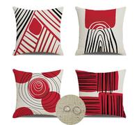 Outdoor Cushion Covers 30x30cm Set of 4 Square Waterproof Linen Outdoor Cushions Modern Decorative Pillow Case, for Sofa Couch Bedroom Garden Office Car Home Decor Pillow Covers 12x12in Red HY-3111