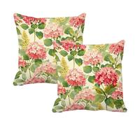 Outdoor Cushion Covers 35 x 35 cm Set of 2 Linen Waterproof Garden Hydrangea Cushion Covers, Home Decoration Throw Pillow with Invisible Zipper, Pillowcases for Garden Decor Accessories, Pink W-F146