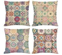 Outdoor Cushion Covers 35x35 cm Boho Cushions Waterproof Velvet Square Pack of 4 Throw Pillow Covers Retro Decorative Pillowcases for Garden Furniture Sofa Bench Farmhouse Home Decor, Gifts Y-1209