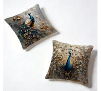 Outdoor Cushion Covers 40 x 40 Set of 2 Peacock Large Cushion Covers 16x16 Inch Decorative Throw Pillow Bird Linen Sofa With Invisible Zipper for Spring Summer Home Decor, Gifts for Women 4-5C166X