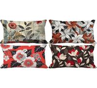 Outdoor Cushion Covers 40 x 70 Red Cushion Covers Waterproof Linen Set of 4 Sofa Decorative Pillows Flower Pattern Design with Invisible Zip for Livingroom Couch Bedroom Patio Garden Home Decor y6-918