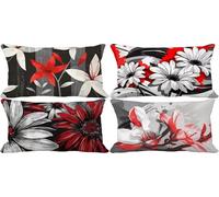 Outdoor Cushion Covers 40 x 70 Red Cushion Covers Waterproof Linen Set of 4 Sofa Decorative Pillows Flower Pattern Design with Invisible Zip for Livingroom Couch Bedroom Patio Garden Home Decor f9-V3