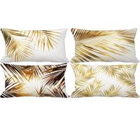 Outdoor Cushion Covers 40 x 80 Gold Cushion Covers Soft Set of 4 Sofa Decorative Pillows Leaf Pattern Design with Invisible Zip for Livingroom Couch Bedroom Patio Garden Bench Home Decor Gifts a2-511