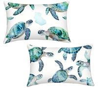 Outdoor Cushion Covers 40cm x 70cm Garden Cushions White Pillow Cases 2 Pack, Outdoor Cushions Waterproof Linen Cushion Covers for Garden Patio Sofa Beach Camping, Summer Decorations, Sea Turtle x-9