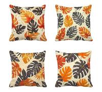 Outdoor Cushion Covers 40x40 cm Set of 4, Yellow Cushion Covers Leaf Pattern with Invisible Zipper Design, Double-Sided Waterproof Linen Decorative Pillows for Outdoor Garden Decor, Gifts -HCW2506T5