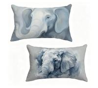 Outdoor Cushion Covers 40x60 cm Set of 2 Ice Blue Large Cushion Covers 40 x 60 cm Decorative Throw Pillow Elephant Linen Sofa Cover With Invisible Zipper for Summer Home Decor, Gifts Women W-X55CWG