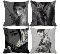 Outdoor Cushion Covers 45 x 45 Grey Cushion Covers Waterproof Soft Set of 4 Sofa Decorative Pillows Japanese Women Pattern Design with Invisible Zip for Couch Bedroom Summer Patio Garden Decor l10229