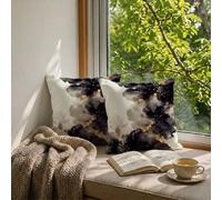 Outdoor Cushion Covers 45x45 cm Set of 2 Linen Waterproof Garden Black Cushion Covers, Home Decoration Throw Pillow with Invisible Zipper, Outdoor Garden Decor Accessories, Marble Pattern W-F369