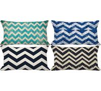Outdoor Cushion Covers 50 x 70 Northern Europe Cushion Covers Waterproof Linen Set of 4 Sofa Decorative Pillows Stripe Pattern Design with Invisible Zip for Livingroom Couch Garden Home Decor v8-P20