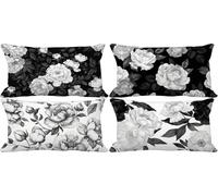 Outdoor Cushion Covers 50 x 80 Black And White Cushion Covers Soft Set of 4 Sofa Decorative Pillows Flower Pattern Design with Invisible Zip for Livingroom Couch Garden Patio Home Decor Gifts l4-628