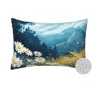 Outdoor Cushion Covers 50 x 80 cm Pack of 2 Landscape Waterproof Outdoor Cushions Mountain Daisy Garden Cushions 20 x 32 Inch Throw Pillow Cases With Invisible Zipper for Patio Couch Garden -FS578