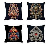 Outdoor Cushion Covers 50x50 cm Set of 4, Simplicity Cushion Covers Flower Pattern with Invisible Zipper Design, Double-Sided Waterproof Linen Decorative Pillows for Outdoor Decor, Gifts -HCW25064M