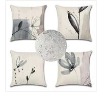 Outdoor Cushion Covers 50x50cm Set of 4 Abstract Flower HD Print Double Sided Linen Waterproof Cushion Cover Grey Boho Cushion Covers for Patio Garden Living Room Sofa Cushions Decor 20x20in PJ-3114