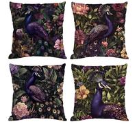 Outdoor Cushion Covers 55x55 cm Purple Cushions Waterproof Velvet Square Pack of 4 Throw Pillow Covers Peacock Decorative Pillowcases for Garden Furniture Sofa Bench Farmhouse Home Decor, Gifts Y-1267
