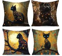 Outdoor Cushion Covers 60 x 60 cm, 4 Pack Waterproof cat black Throw Pillow Cases, Decorative Outdoor Couch Pillow Covers for Cushion Patio Porch Farmhouse Patio Garden Balcony PjY8515 F-8