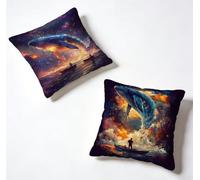 Outdoor Cushion Covers 60 x 60 Set of 2 Black Large Cushion Covers 24x24 Inch Decorative Throw Pillow Whale Square Linen Sofa With Invisible Zipper Spring Summer Home Decor, Gifts for Women C-J7W96I