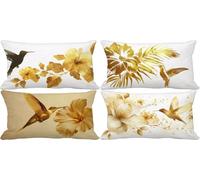 Outdoor Cushion Covers 60 x 80 Gold Cushion Covers Soft Set of 4 Sofa Decorative Pillows Bird Pattern Design with Invisible Zip for Livingroom Couch Bedroom Patio Garden Bench Home Decor Gifts a2-H29