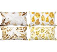 Outdoor Cushion Covers 60 x 80 Gold Cushion Covers Waterproof Linen Set of 4 Sofa Decorative Pillows Northern Europe Pattern Design with Invisible Zip for Livingroom Couch Garden Home Decor e1-222