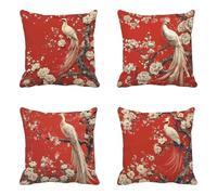 Outdoor Cushion Covers 65 x 65 cm Set of 4, Red Cushion Covers Animal Pattern with Invisible Zipper Design, Double-Sided Waterproof Linen Decorative Pillows for Outdoor Garden Decor, Gifts -HCW2506PI