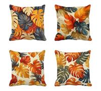 Outdoor Cushion Covers 65 x 65 cm Set of 4, Yellow Cushion Covers Leaf Pattern with Invisible Zipper Design, Double-Sided Waterproof Linen Decorative Pillows for Outdoor Decor, Gifts -HCW2506BQ