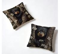 Outdoor Cushion Covers 65 x 65 Set of 2 Bear Large Cushion Covers 26x26 Inch Decorative Throw Pillow Black Square Linen Sofa With Invisible Zipper Spring Summer Home Decor, Gifts for Women R-N4R55I