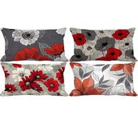 Outdoor Cushion Covers 70 x 90 Red Cushion Covers Soft Set of 4 Sofa Decorative Pillows Flower Pattern Design with Invisible Zip for Livingroom Couch Bedroom Patio Garden Bench Home Decor w3-115