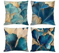Outdoor Cushion Covers 70x70 cm Turquoise Cushions Waterproof Linen Square Pack of 4 Throw Pillow Covers Ginkgo Leaf Decorative Pillowcases for Garden Furniture Sofa Bench Farmhouse Home Decor Y-1211