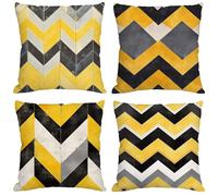 Outdoor Cushion Covers 70x70 cm Yellow Cushions Waterproof Velvet Square Pack of 4 Throw Pillow Covers Striped Decorative Pillowcases for Garden Furniture Sofa Bench Farmhouse Home Decor, Gifts Y-1213