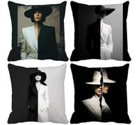 Outdoor Cushion Covers 80 x 80 Black Cushion Covers Waterproof Linen Set of 4 Sofa Decorative Pillows Abstract Pattern Design with Invisible Zip for Couch Bedroom Summer Patio Garden Decor v10683