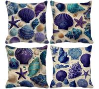 Outdoor Cushion Covers 80 x 80 Blue Cushion Covers Waterproof Soft Set of 4 Sofa Decorative Pillows Shell Pattern Design with Invisible Zip for Livingroom Couch Bedroom Summer Garden Home Decor h337