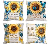 Outdoor Cushion Covers 80x80 cm Retro Cushions Waterproof Linen Square Pack of 4 Throw Pillow Covers Sunflower Decorative Pillowcases for Garden Furniture Sofa Bench Farmhouse Home Decor, Gifts Y-1225
