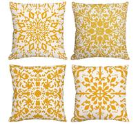 Outdoor Cushion Covers 80x80 cm Yellow Cushions Waterproof Velvet Square Pack of 4 Throw Pillow Covers Boho Decorative Pillowcases for Garden Furniture Sofa Bench Farmhouse Home Decor, Gifts Y-1223