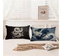 Outdoor Cushion Covers Dragon, Japan Cushion Covers 50x70 Waterproof Pillow Protectors 2 Pack Velvet Throw Pillows Double Sided Printing with Invisible Zipper for Home Decoration Garden Bench, Model84