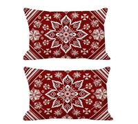 Outdoor Cushion Covers Red Cushions Waterproof Super Soft Velvet Throw Pillow Covers National Pattern,Set of 2 Oblong Decorative Pillows for Living Room Sofa Bedroom Balcony Patio Garden 50x70cm G441