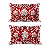 Outdoor Cushion Covers Red Cushions Waterproof Super Soft Velvet Throw Pillow Covers National Pattern,Set of 2 Oblong Decorative Pillows for Living Room Sofa Bedroom Balcony Patio Garden 40x70cm G439