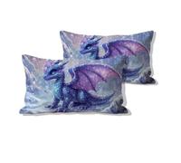 Outdoor Cushion Covers Velvet Outdoor Cushions Waterproof Set of 2, Spring Decorative Pillow Case Cover, Double Sided Pattern, Garden Cushions with Invisible Zipper, Cushion Covers Dragon Cute 0u-589